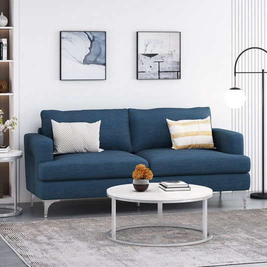 Navy Blue Silver 3 Seater Sofa-0