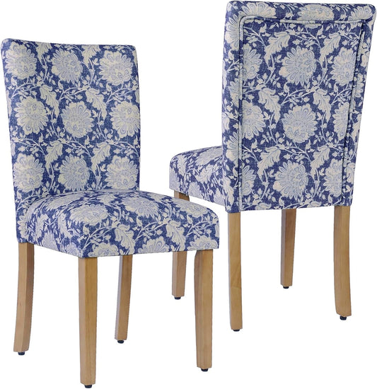 Classic Parsons Upholstered Dining Chairs, Pack of 2, Blue Floral Print-0