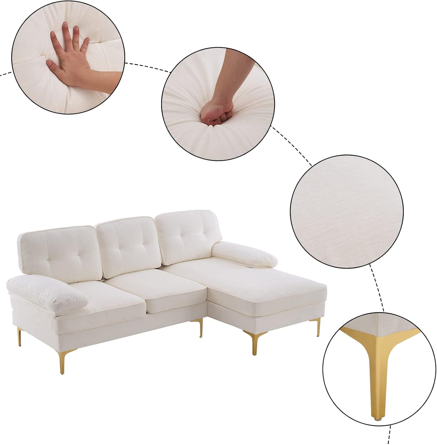Creamy White 83" L-Shape Chenille Sectional-3