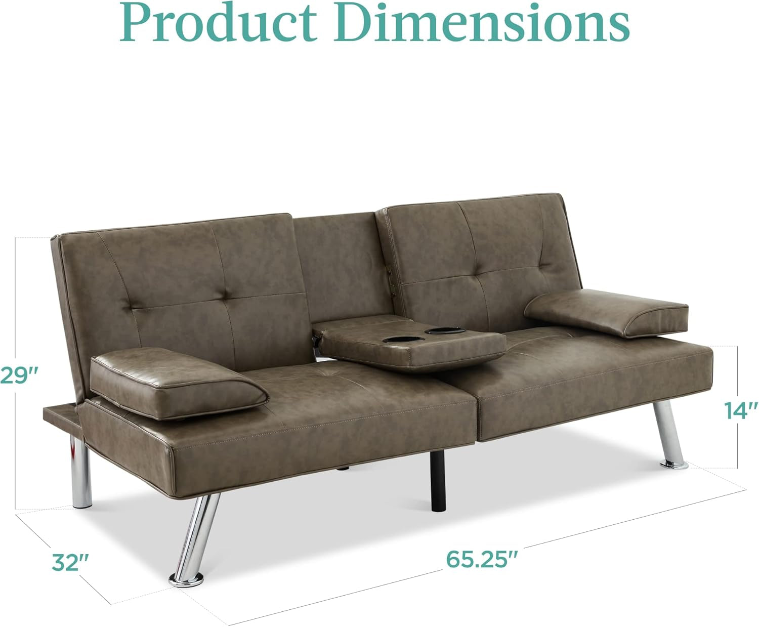 Faux Leather Upholstered Modern Convertible Futon, Adjustable Folding Sofa Bed, Guest Bed W/Removable Armrests - Gray-2