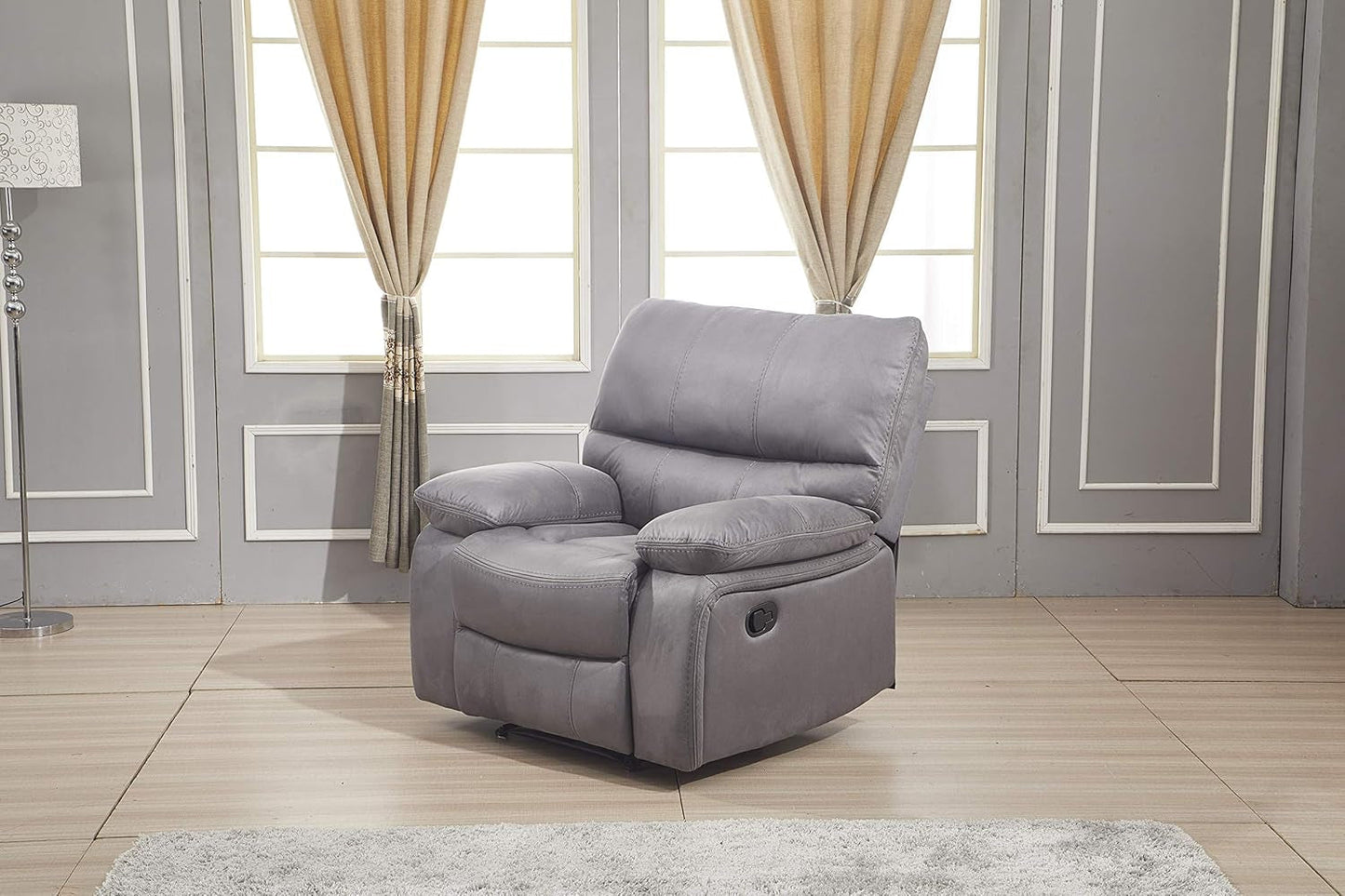 Microfiber Reclining Sofa Couch Set Living Room Set 8007 (Grey, Recliner)-1