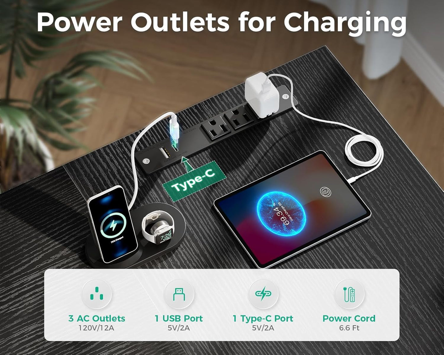 L Shaped Computer Desk with 6 Drawers & Power Outlet, 55 Inch Corner Desk with Reversible Storage Shelf & File Drawer, Home Office Desk, Black-4