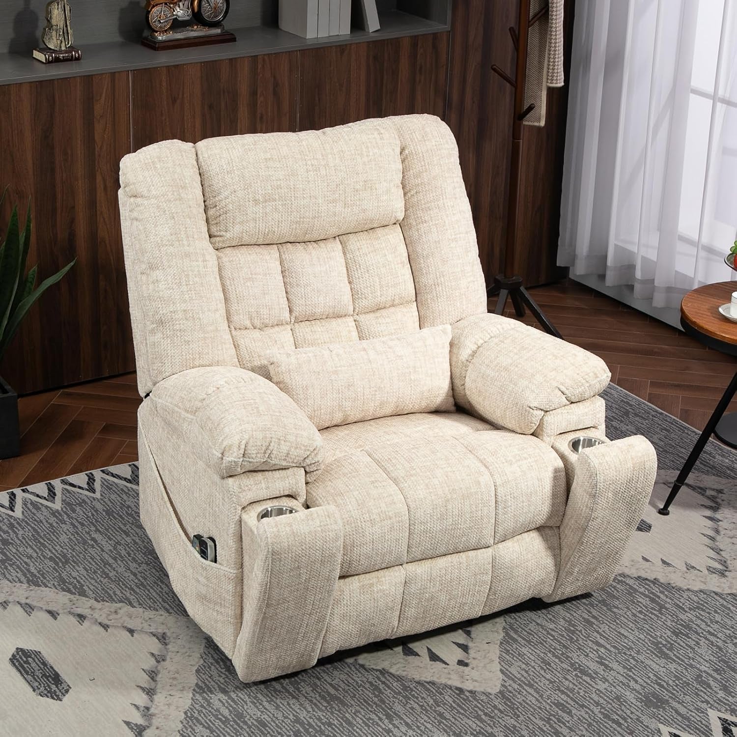 Power Lift Recliner Chair for Elderly with Massage and Heat, 4-Motor Adjustable Headrest, Backrest, Lumbar and Footrest, Equipped with 2 Hidden Cup Holders and 2 Remote Controls, Cream White-1