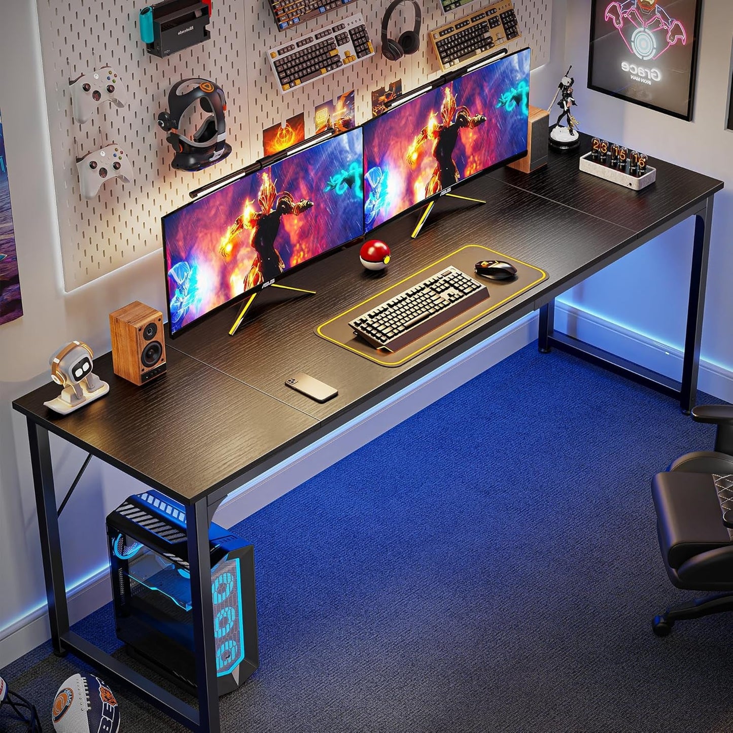 Computer Desk, 80 Inch Office Desk, Gaming Desk with Storage, Writing Desk Work Desk for Home Office, Study, Long Simple Desk, Large Legroom, Metal Frame, Black-3