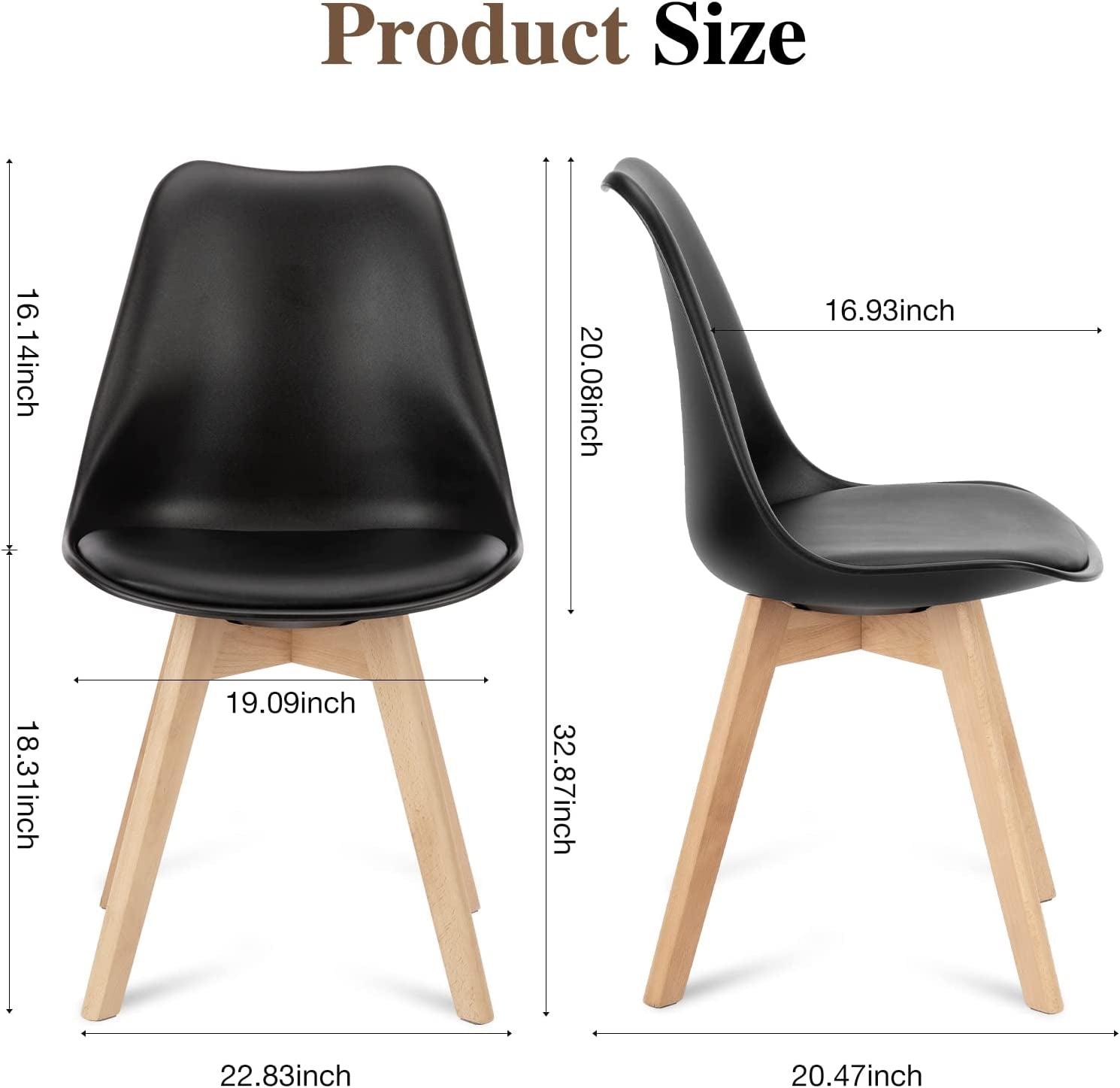 Mid-Century Modern PU Leather Dining Chairs, Set of 4-2