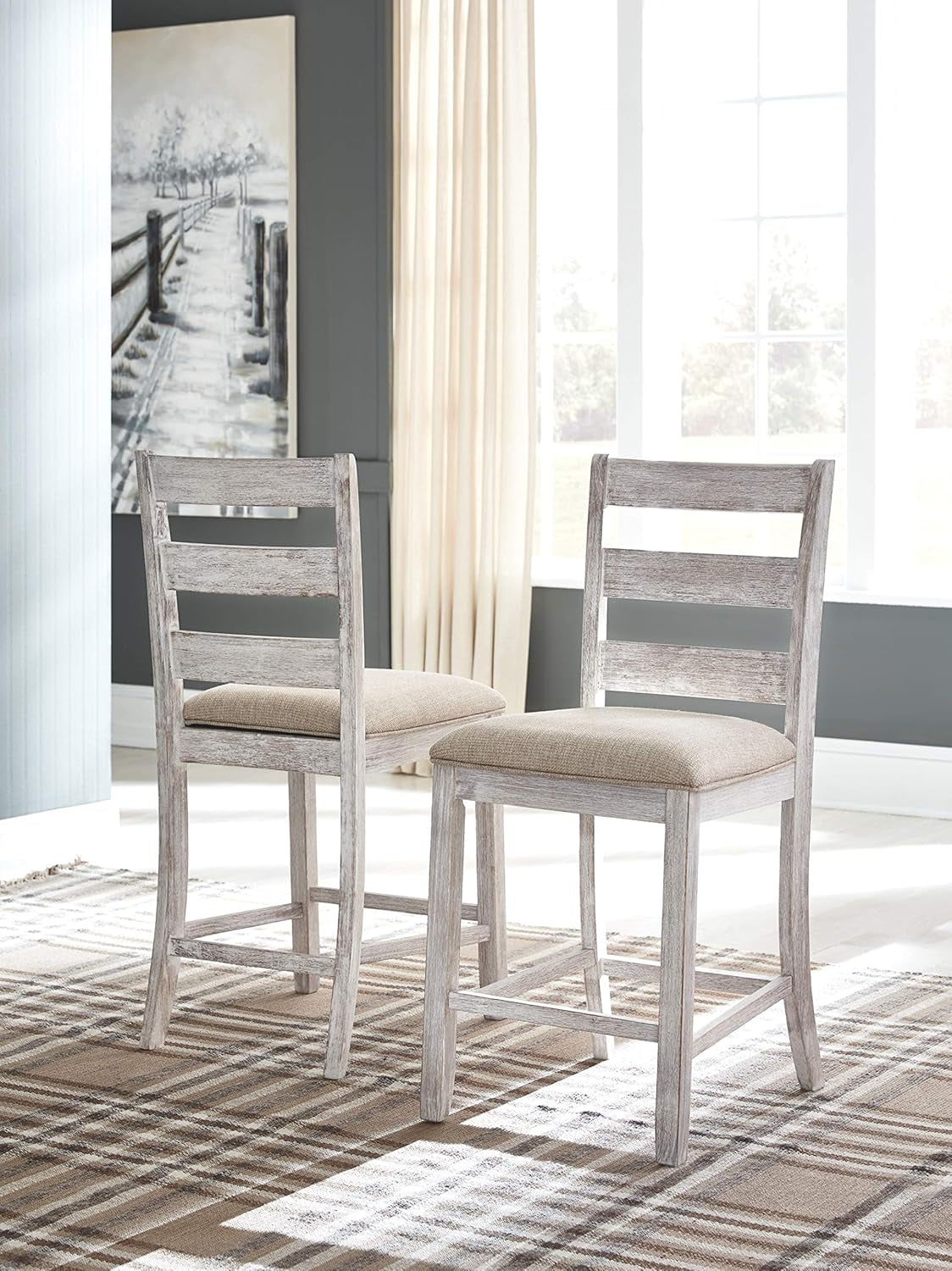 Skempton 24" Counter Height Upholstered Barstool, Set of 2, Antique White-4