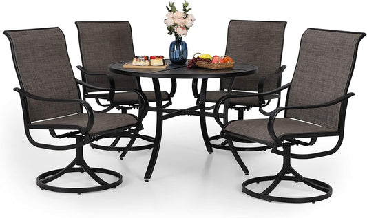 Patio Dining Set 5 Piece, 4 Breathable Textilene Swivel Patio Chairs and 1 round Metal Table with 1.57" Umbrella Hole, All Weather Resistant for Lawn Garden-0