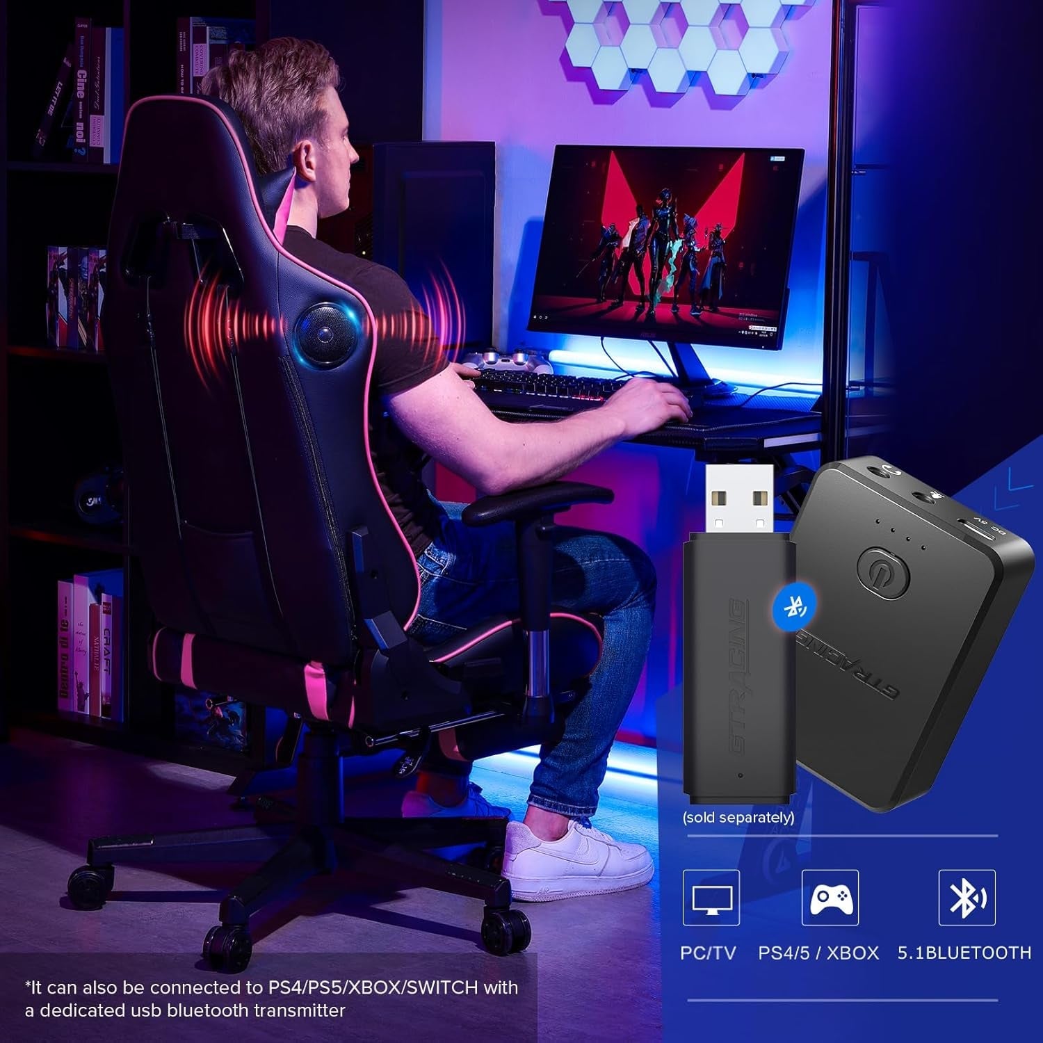 Gaming Chair with Footrest Speakers Video Game Chair Bluetooth Music Heavy Duty Ergonomic Computer Office Desk Chair (Colorful)-4