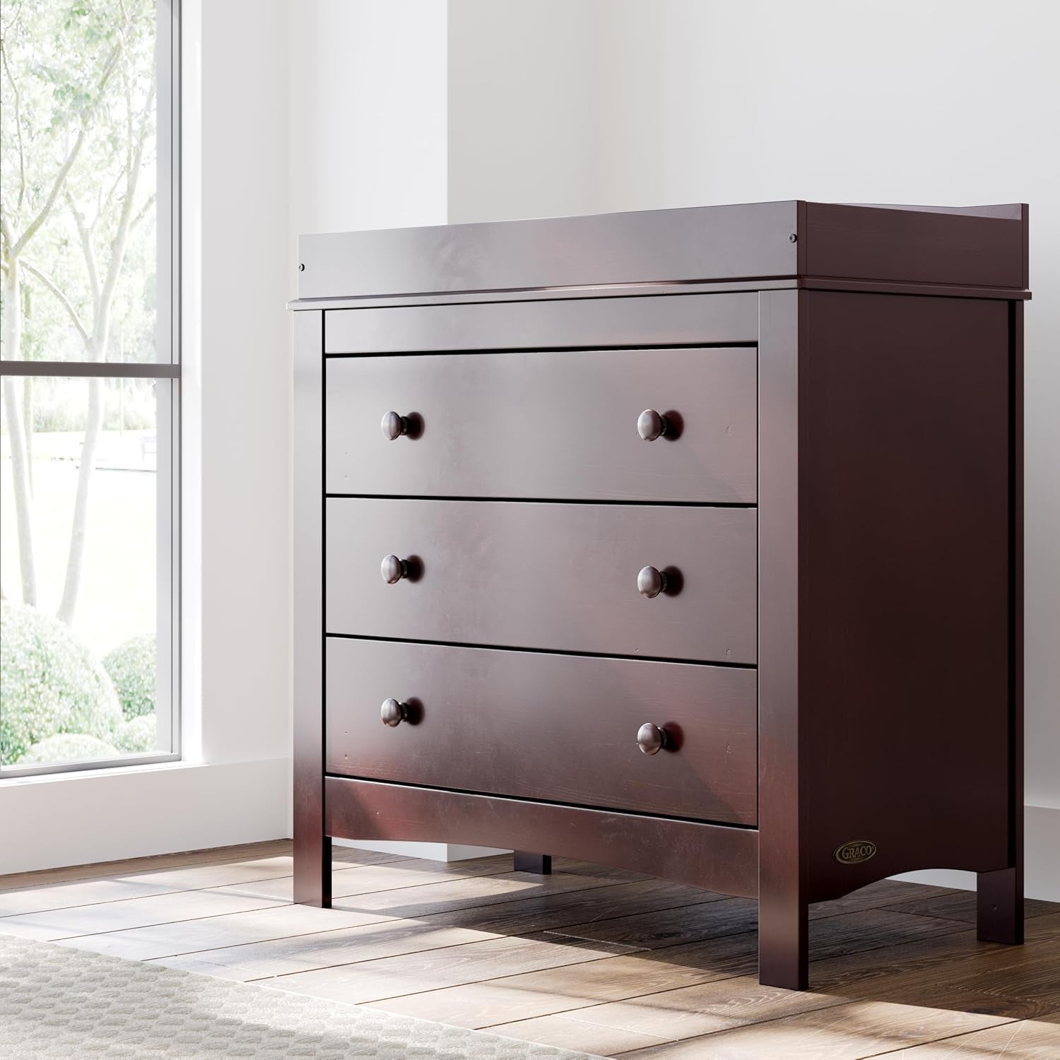 Noah 3 Drawer Chest with Changing Topper (Espresso) – GREENGUARD Gold Certified, Baby Dresser with Changing Table Top, Dresser for Nursery, 3 Drawer Kids Dresser-2