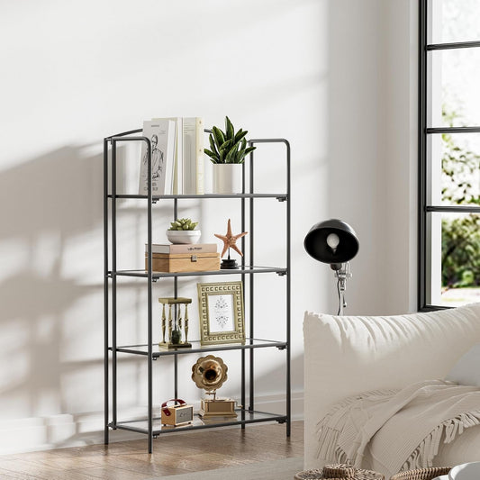No Assembly Folding Bookshelf for Living Room, 4 Tier Black Collapsible Book Shelf for Home Office, Portable Bookcase Storage Organizer-1
