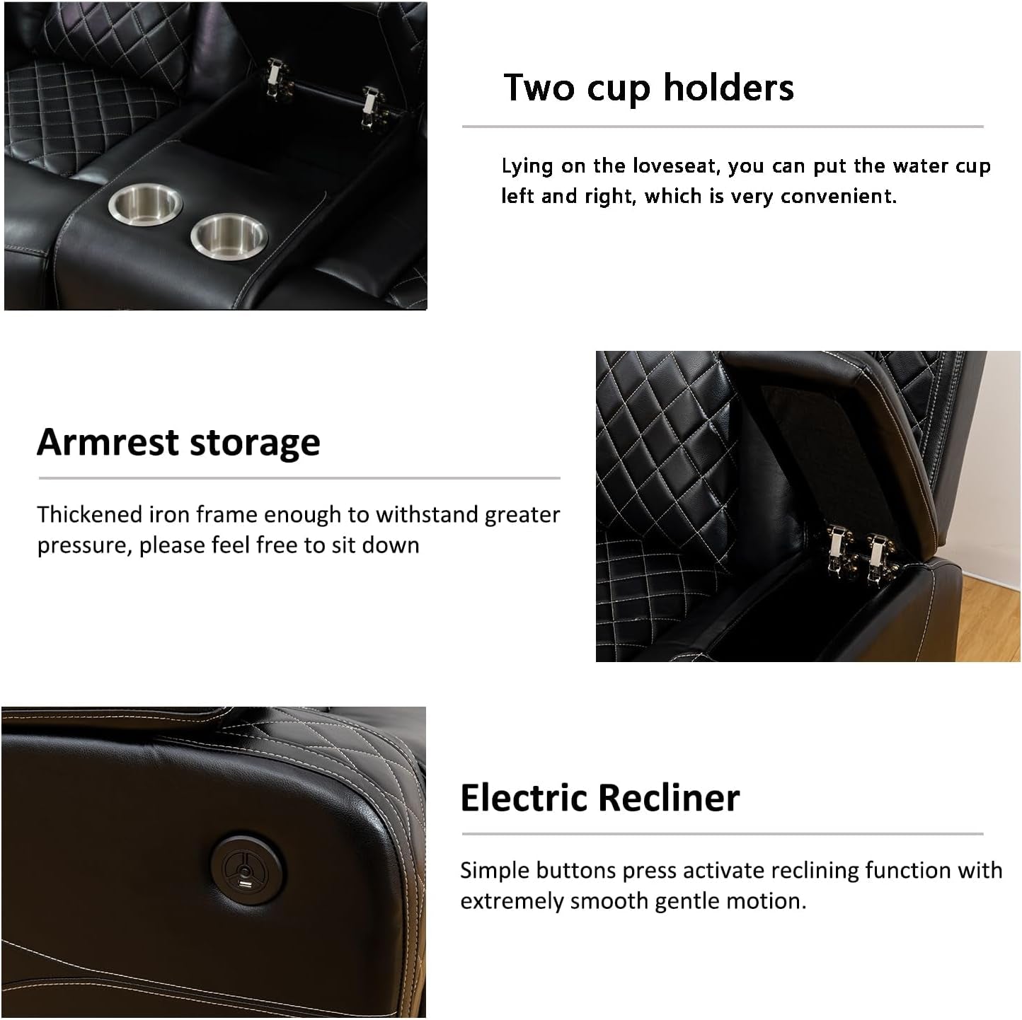 Luxury Living Room Furniture Sets Power Recliner Sectional Sofa Recliner Couch Set Recliner Leather Couch and Recliner Set Loveseat Chair for House/Office/Theater Seating(A-Black)-2