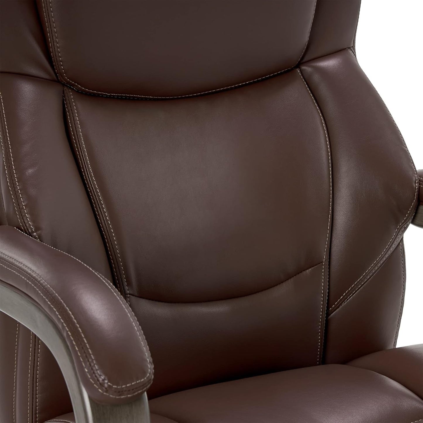 Delano Big & Tall Executive Office Chair | High Back Ergonomic Lumbar Support, Bonded Leather, Brown with Weathered Gray Wood |-4