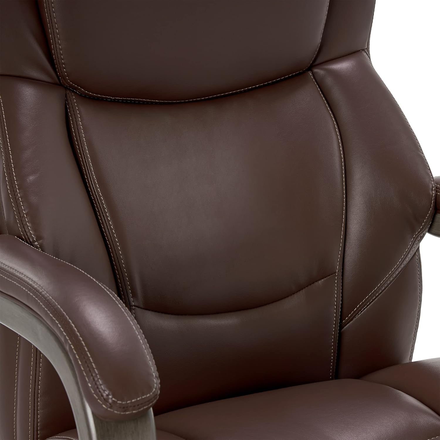 Delano Big & Tall Executive Office Chair | High Back Ergonomic Lumbar Support, Bonded Leather, Brown with Weathered Gray Wood |-4
