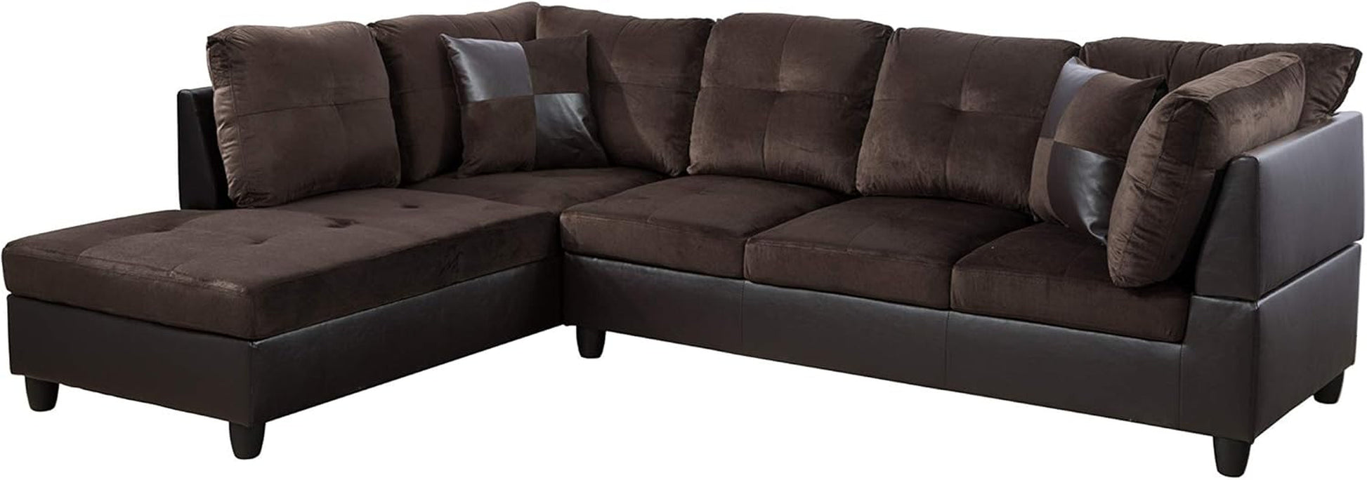 3-Piece Contemporary Sectional Sofa with Chaise and Storage Ottoman for Living Room Furniture | Faux Leather & Microfiber Upholstery|Removable High Density Memory Foam Cushions (Chocolate,Left-Facing)-3