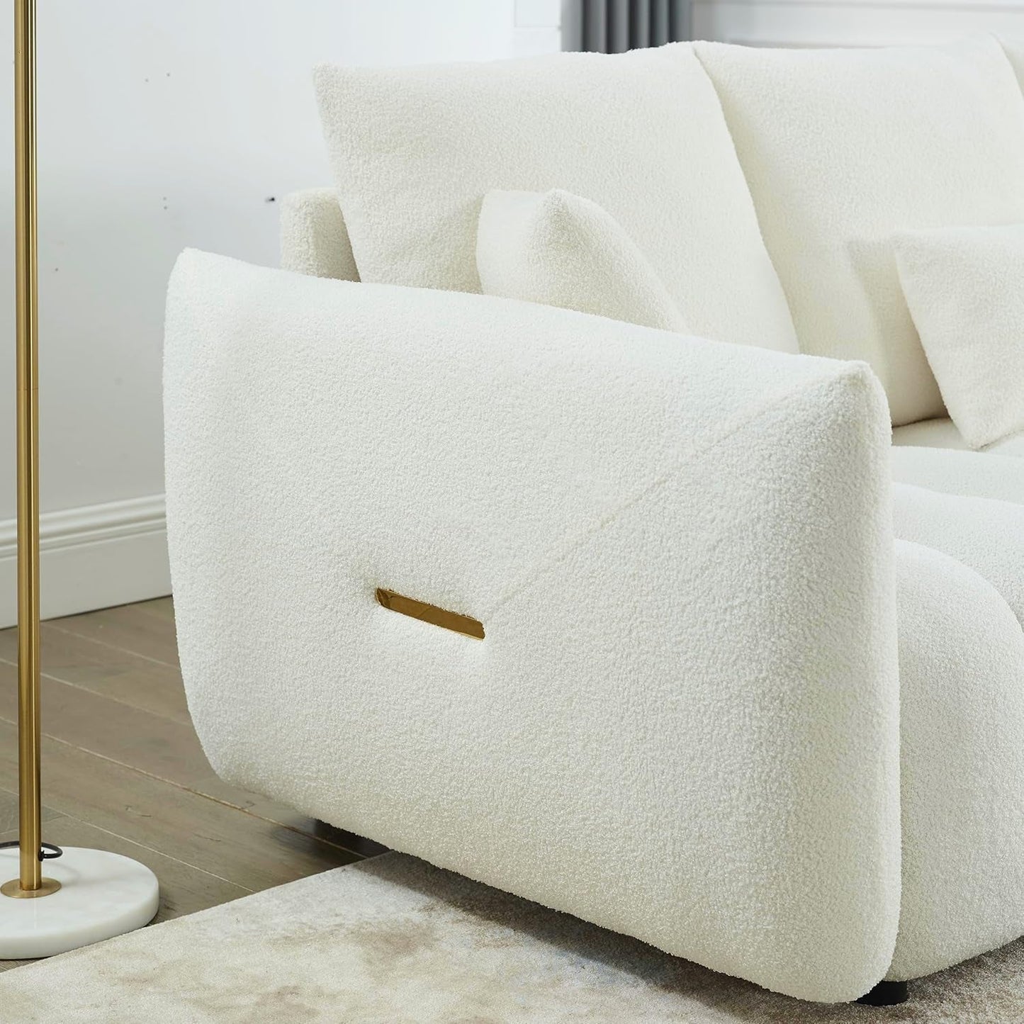 Deep Seat Teddy Fleece Loveseat Sofa with Wood Frame, 3 Seater Oversized Cloud Couch,Minimalist Style Boucle Upholstered Modular Sectional Sofa&Couches for Living Room Office-4