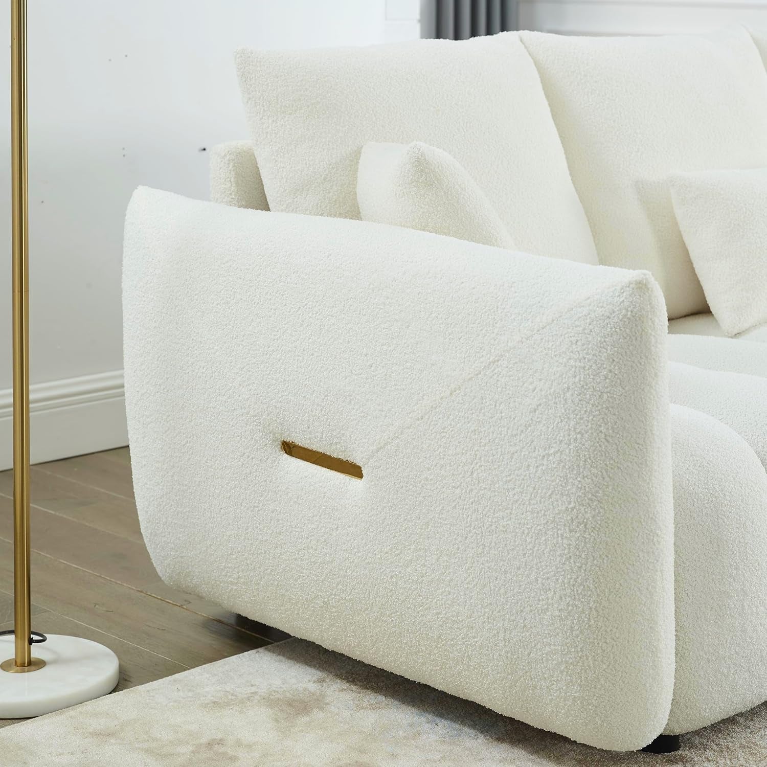 Deep Seat Teddy Fleece Loveseat Sofa with Wood Frame, 3 Seater Oversized Cloud Couch,Minimalist Style Boucle Upholstered Modular Sectional Sofa&Couches for Living Room Office-4