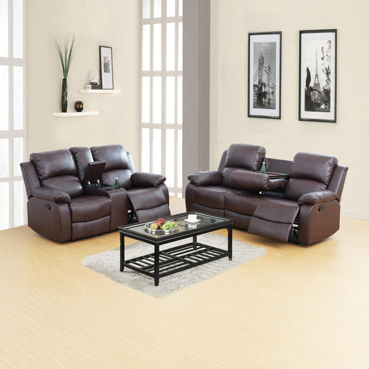 Bonded Leather Living Room Furniture Set Reclining Sofa Set Loveseat Furniture Sets in Living Room Sofa Recliners (Sofa+Loveseat, Brown)-1