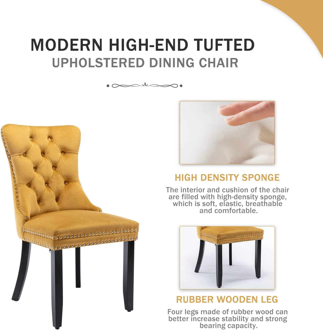 Gold Velvet Dining Room Chairs, Tufted, Ring Pull Trim-2