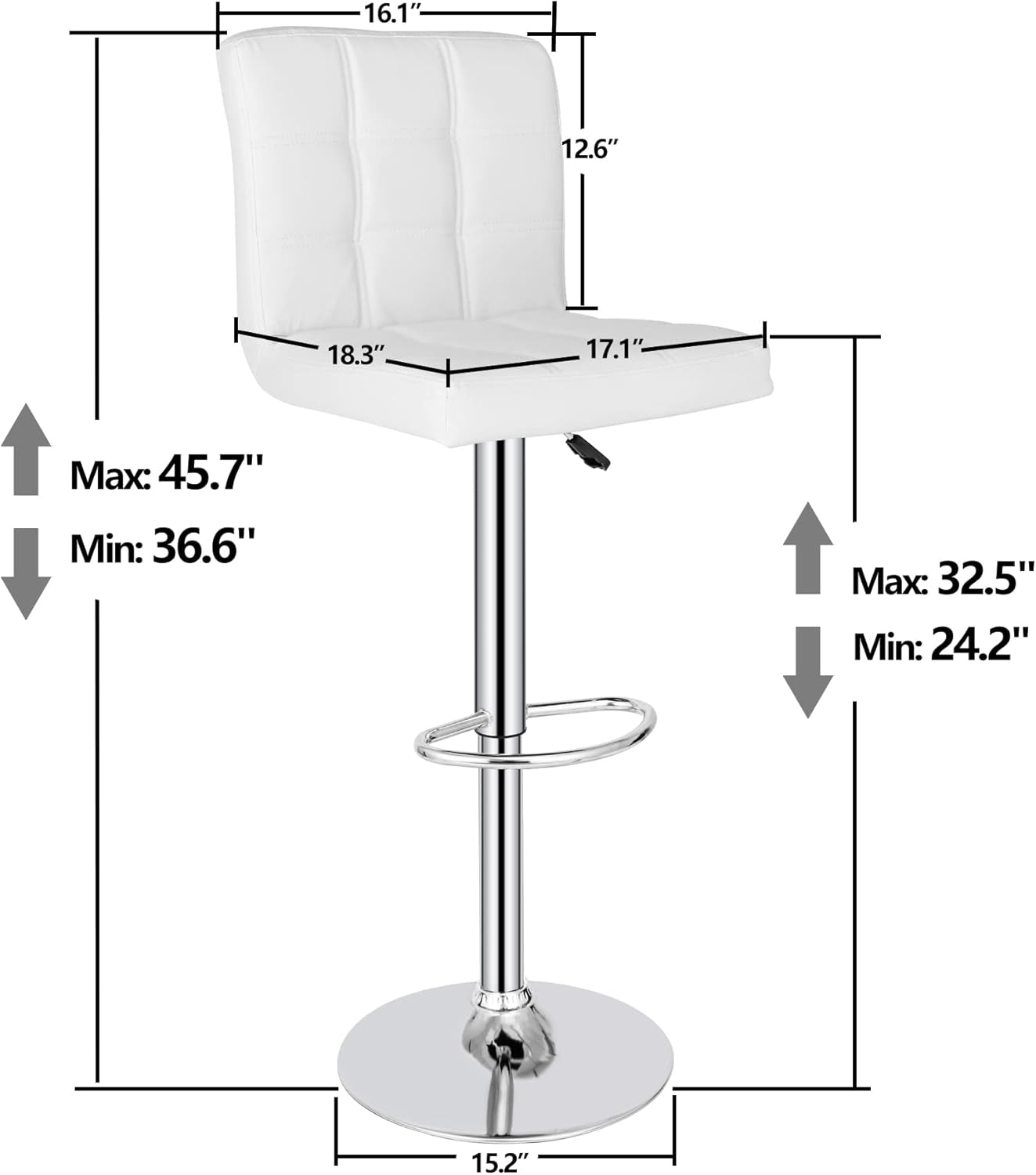 X-Large Bar Stools - Counter Chairs Adjustable Counter Height Swivel Barstools Set of 4, Square PU Leather Kitchen Counter Height Bar Stools, Kitchen Island Chairs,White-2