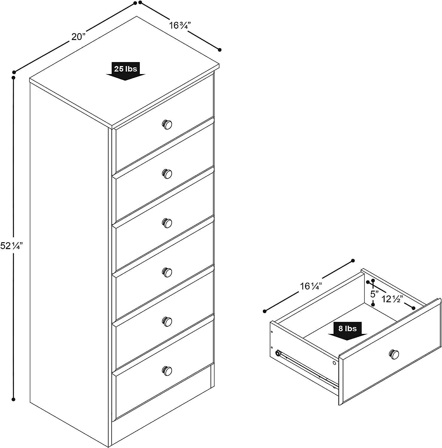 Astrid 6-Drawer Tall Black Chest for Bedroom-1
