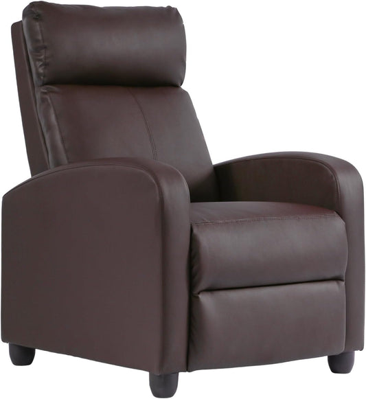 Recliner Chair Single Reclining Sofa Home Theater Seating with Lumbar Support and Padded Backrest for Living Room and Bedroom (Leather, Brown)-0