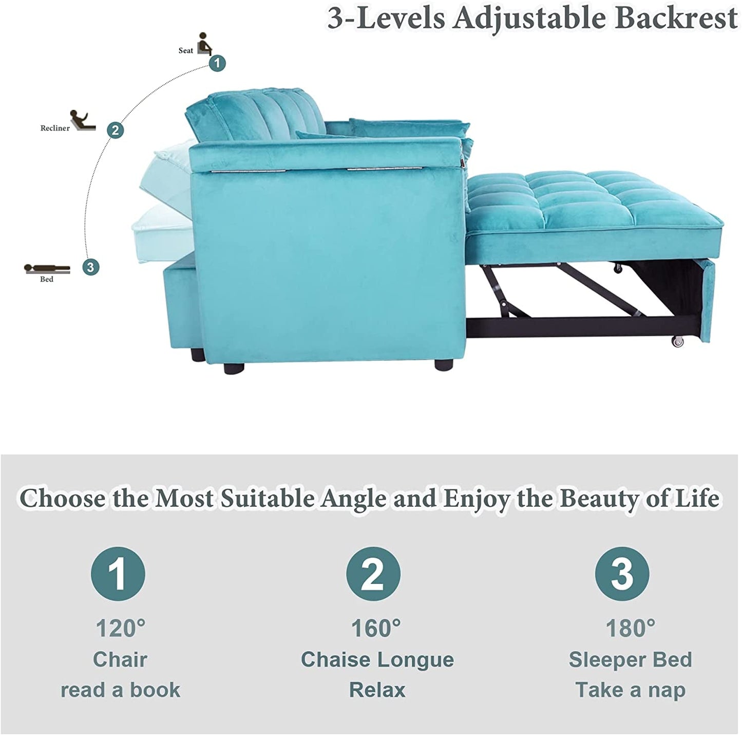 Multi-Functional Velvet Sleeper Sofa with Hidden Table-4