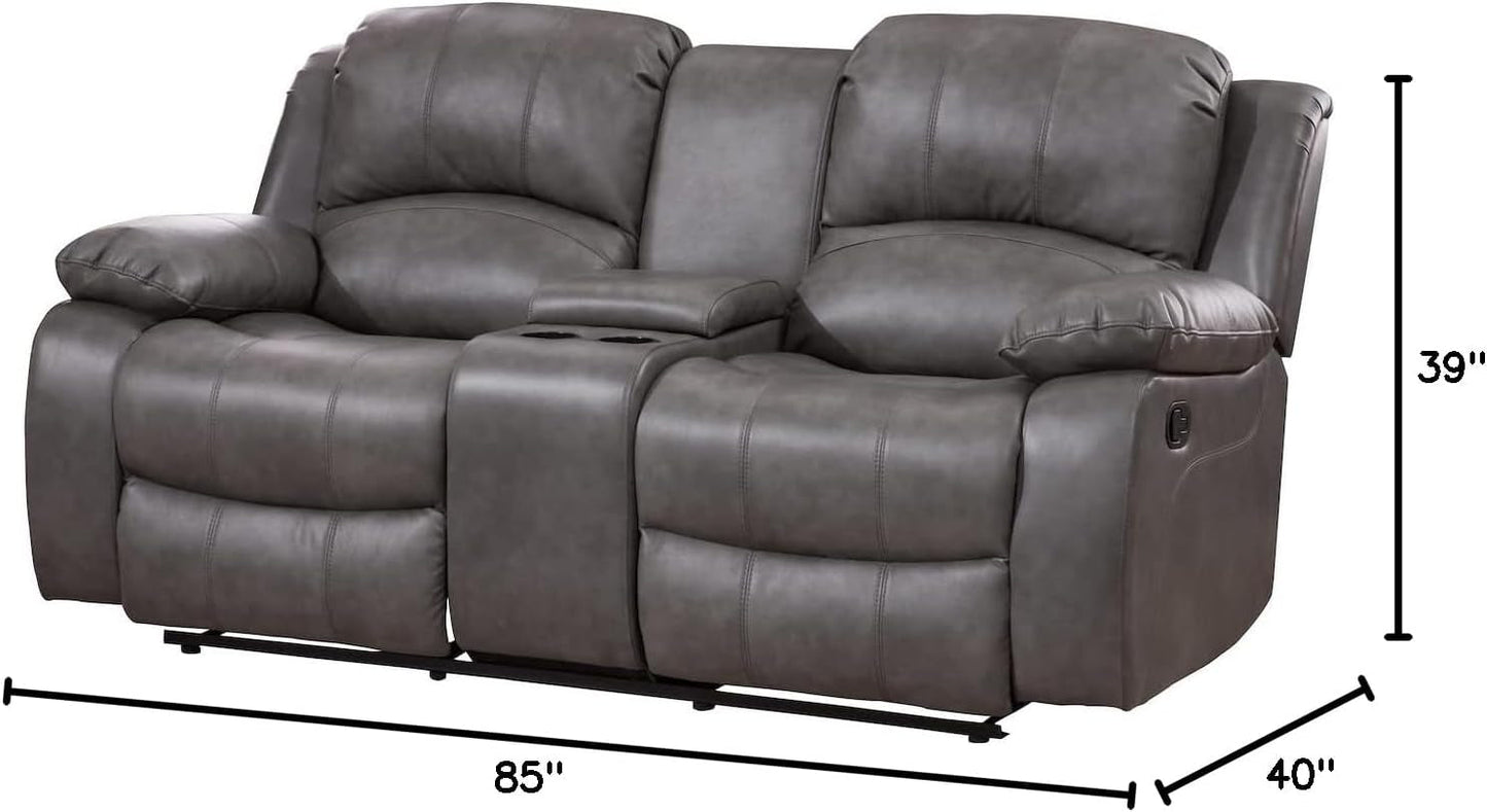 2PC Bonded Leather Reclining Sofa Loveseat Set Living Room Set 8018 Multiple Colors (Gray)-1