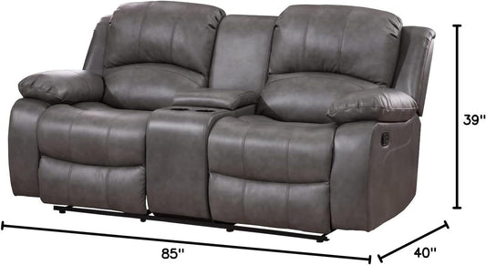 2PC Bonded Leather Reclining Sofa Loveseat Set Living Room Set 8018 Multiple Colors (Gray)-1