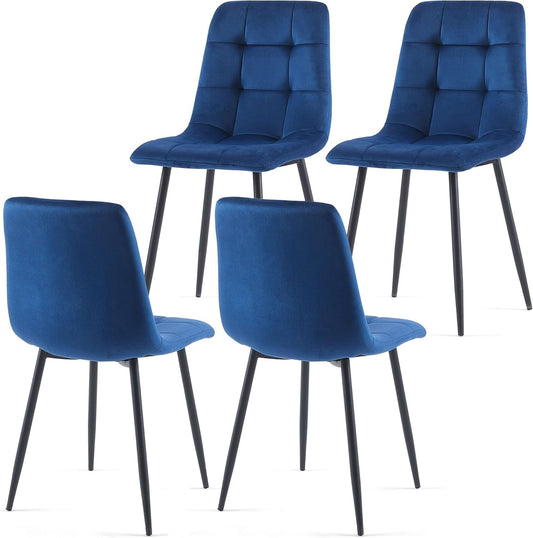 Navy Blue Velvet Dinner Chairs Set of 4, Modern Armless Biscuit Tufted Dining Side Chairs with Metal Legs for Kitchen Living Room Vanity-0