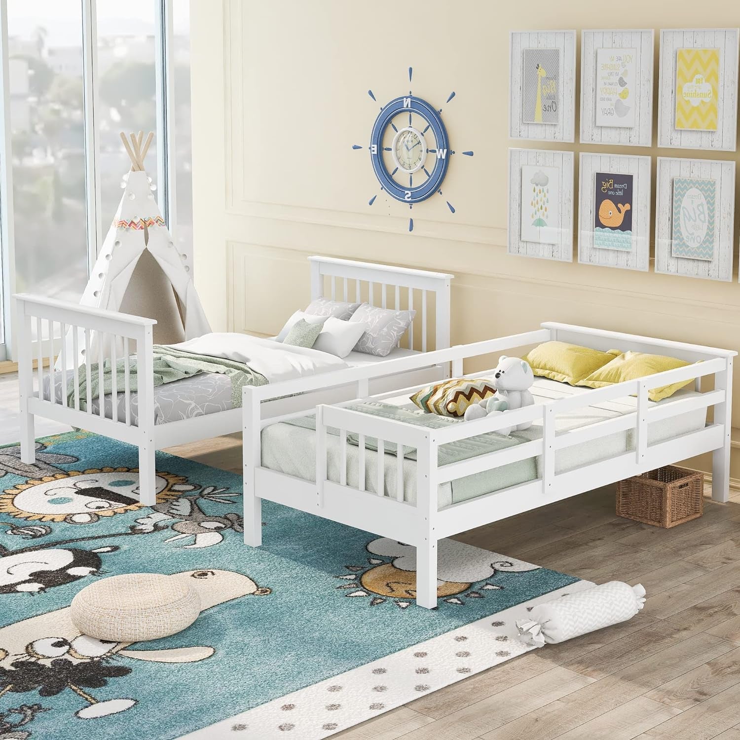 Twin over Twin Bunk Bed with Stairs, Solid Wood Bunk Bed Frame with Storage for Kids Teens Adults Bedroom Dorm - White-3