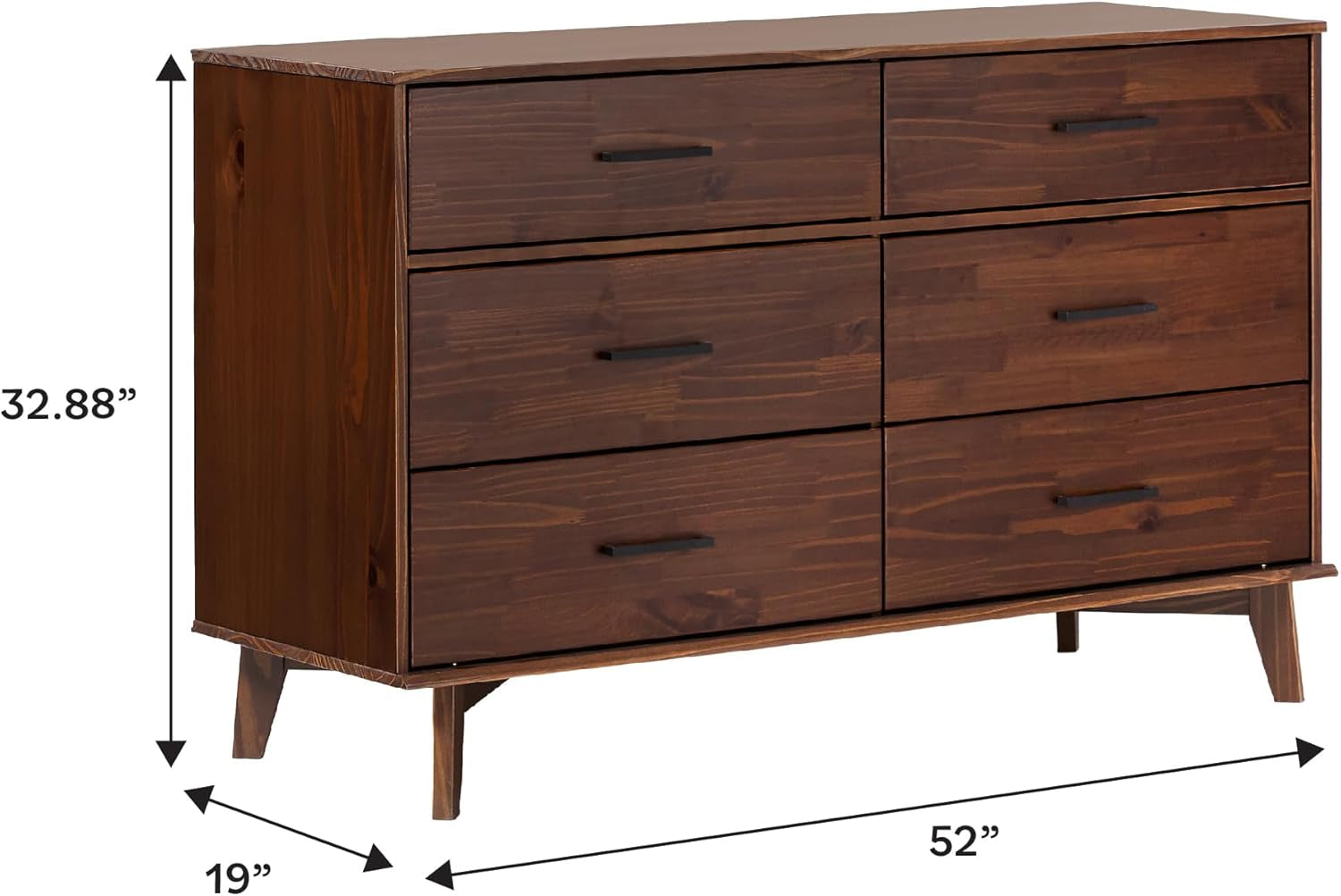 Modern Solid Pine Wood 6-Drawer Dresser with Metal Handles and Generous Storage Space, Walnut Finish-2