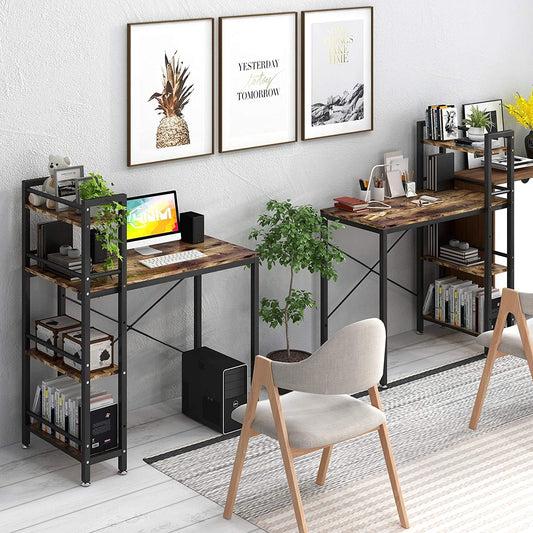 Small Rustic Desk with 4-Tier Bookshelf-1