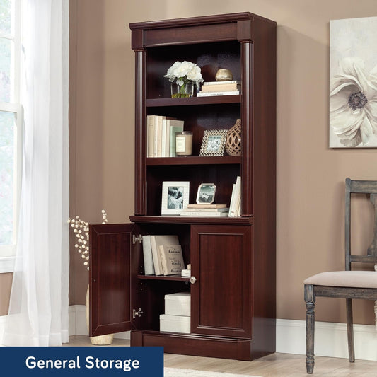 Palladia Book Shelf, Bookshelf with Storage, Library Bookcase with Doors and Adjustable Shelves, L: 29.37" X W: 13.90" X H: 71.85", Select Cherry-1