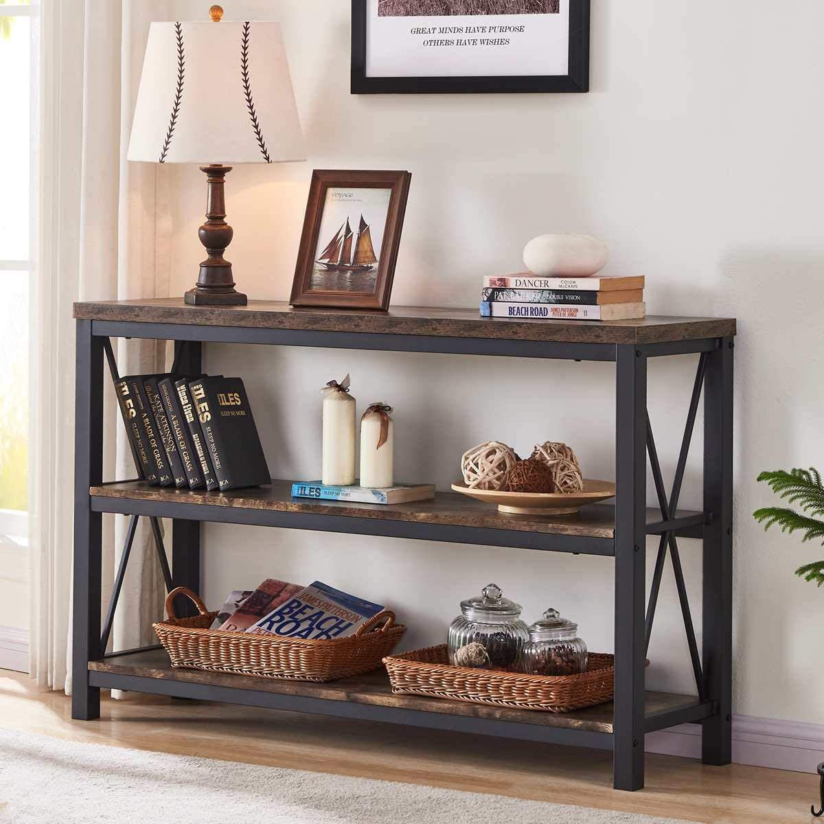 Rustic 3-Tier Sofa Console Table (47″)-1