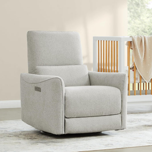 Power Recliner Chair Swivel Glider, FSC Certified Fabric Living Room Nursery Reclining Sofa Chair with Lumbar Support, Dove Grey-0