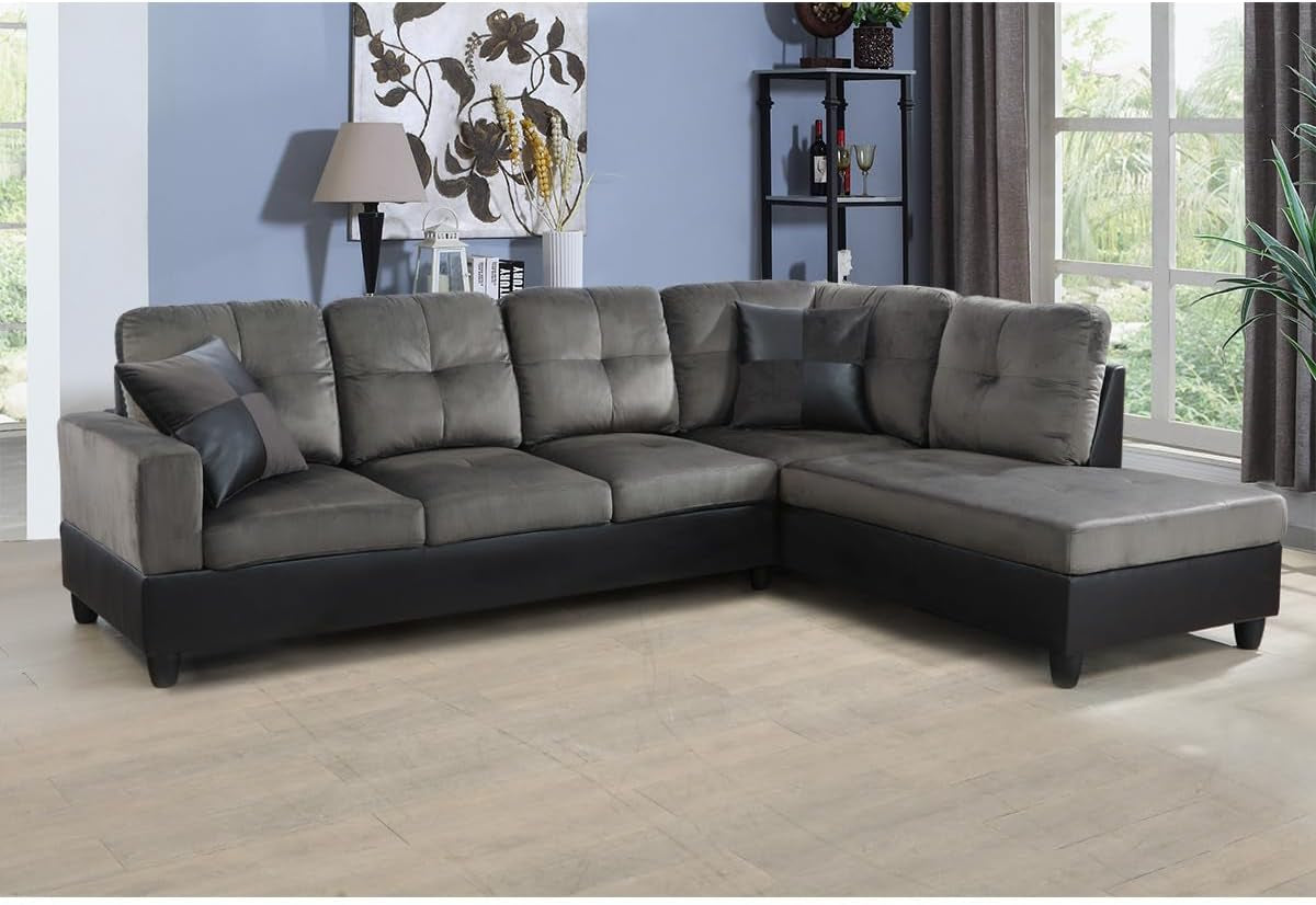 2 Pieces Sectional Sofa Sets, L-Shape Sofa Microfiber Couch Living Room Sofa Set with Chaise Using for Living Room Furniture(A-Taupe, Right Hand Facing)-0