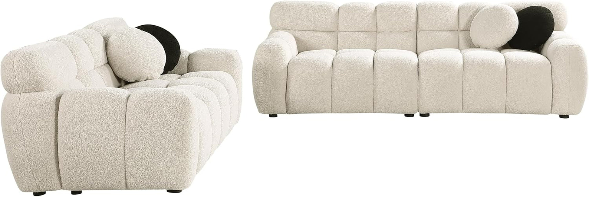 2 Pieces Marshmallow Boucle Upholstered Living Room Furniture Sets Included 2+3 Deep Seat Tufted Loveseat Bubble Sofa Cloud Couch with 4 Pillows for Apartment Office-4