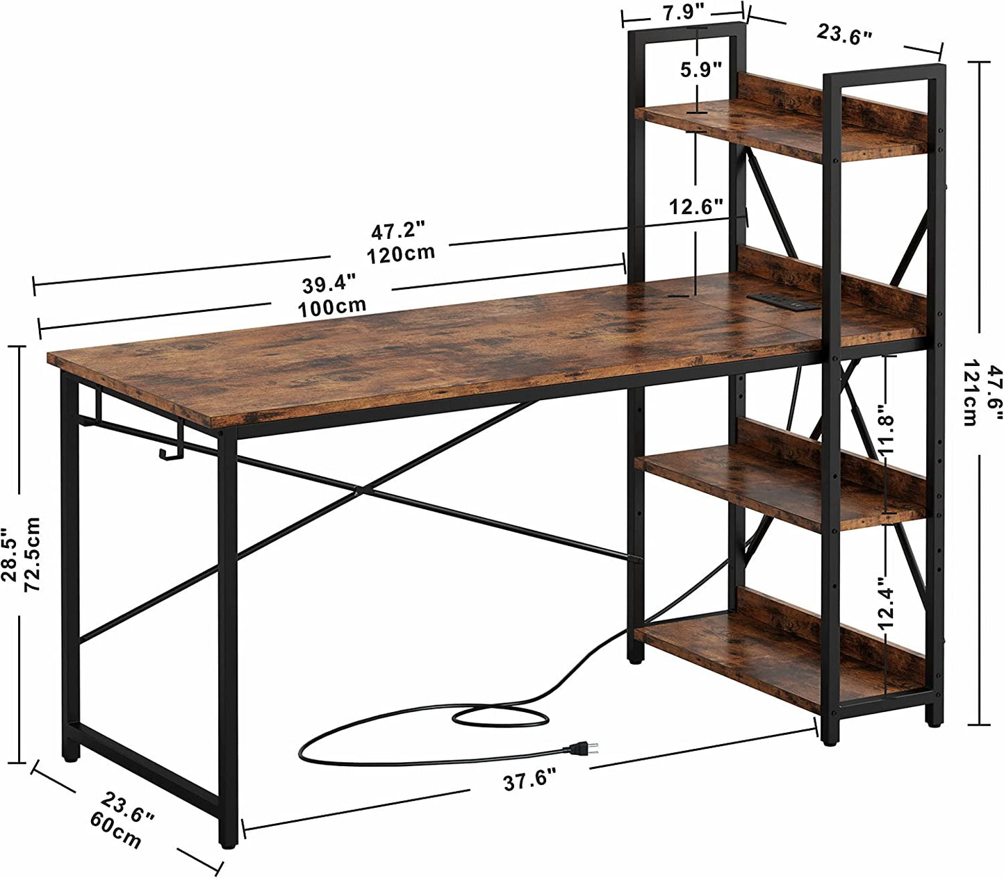 Rustic Brown Desk with Power & Storage-2
