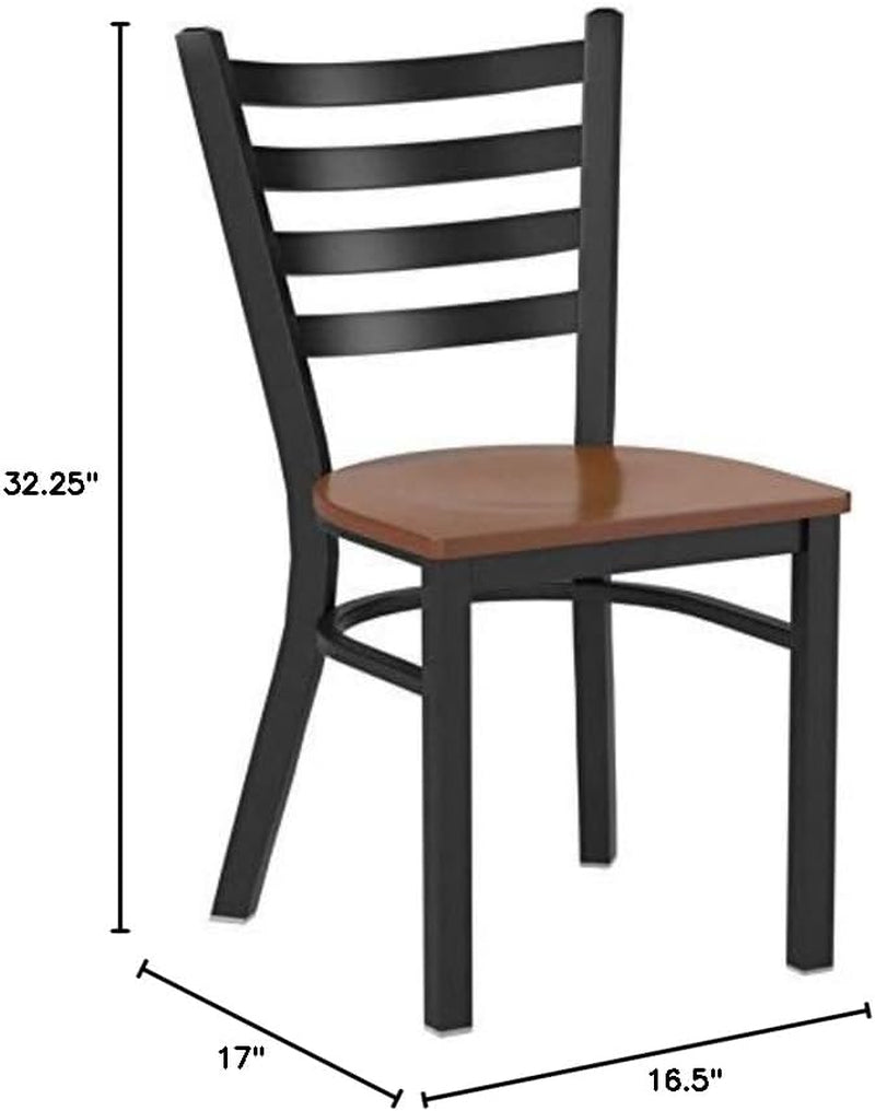 2 Pack HERCULES Series Black Ladder Back Metal Restaurant Chair - Cherry Wood Seat-2