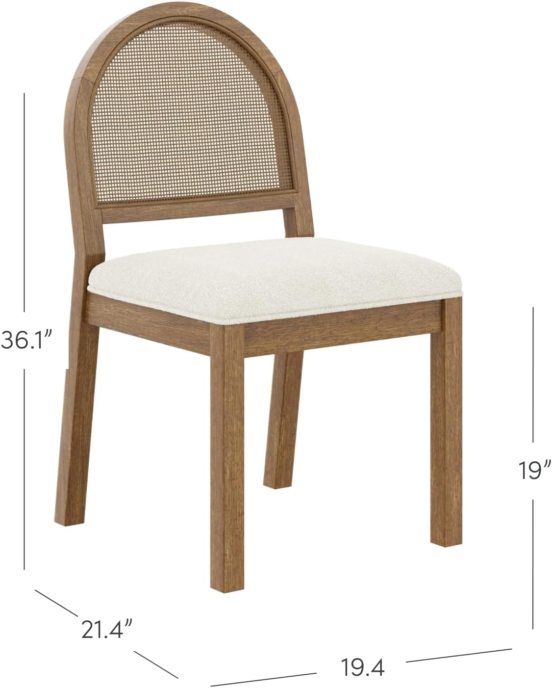 Bailey 19 In. Boucle Dining Chair, Upholstered Side Chair with Natural Woven Rattan Back and Solid Wood Legs, Light Brown-1