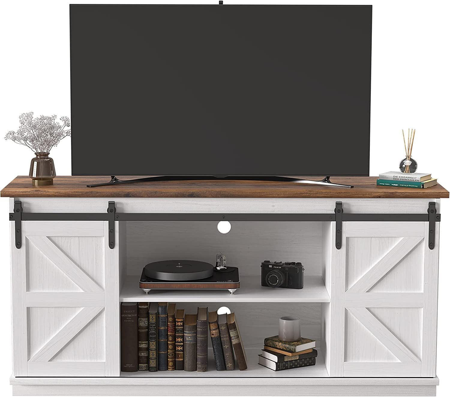 65-Inch Farmhouse TV Stand with Sliding Barn Doors-1