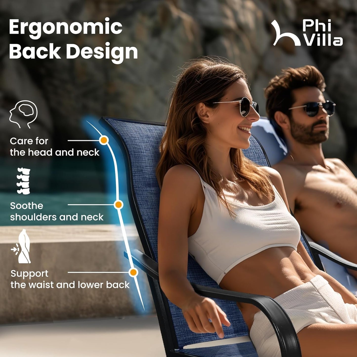 7 Piece Patio Dining Set, 6 Swivel Patio Chairs with Padded Textilene Fabric & Rectangular Dining Table (1.6" Umbrella Hole), All Weather Patio Chairs and Table Set for Deck Lawn (Blue)-4