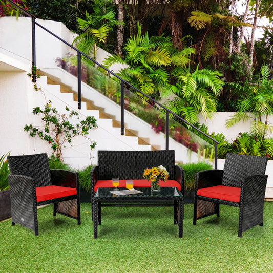 4 Pieces Patio Rattan Cushioned Furniture Set-0