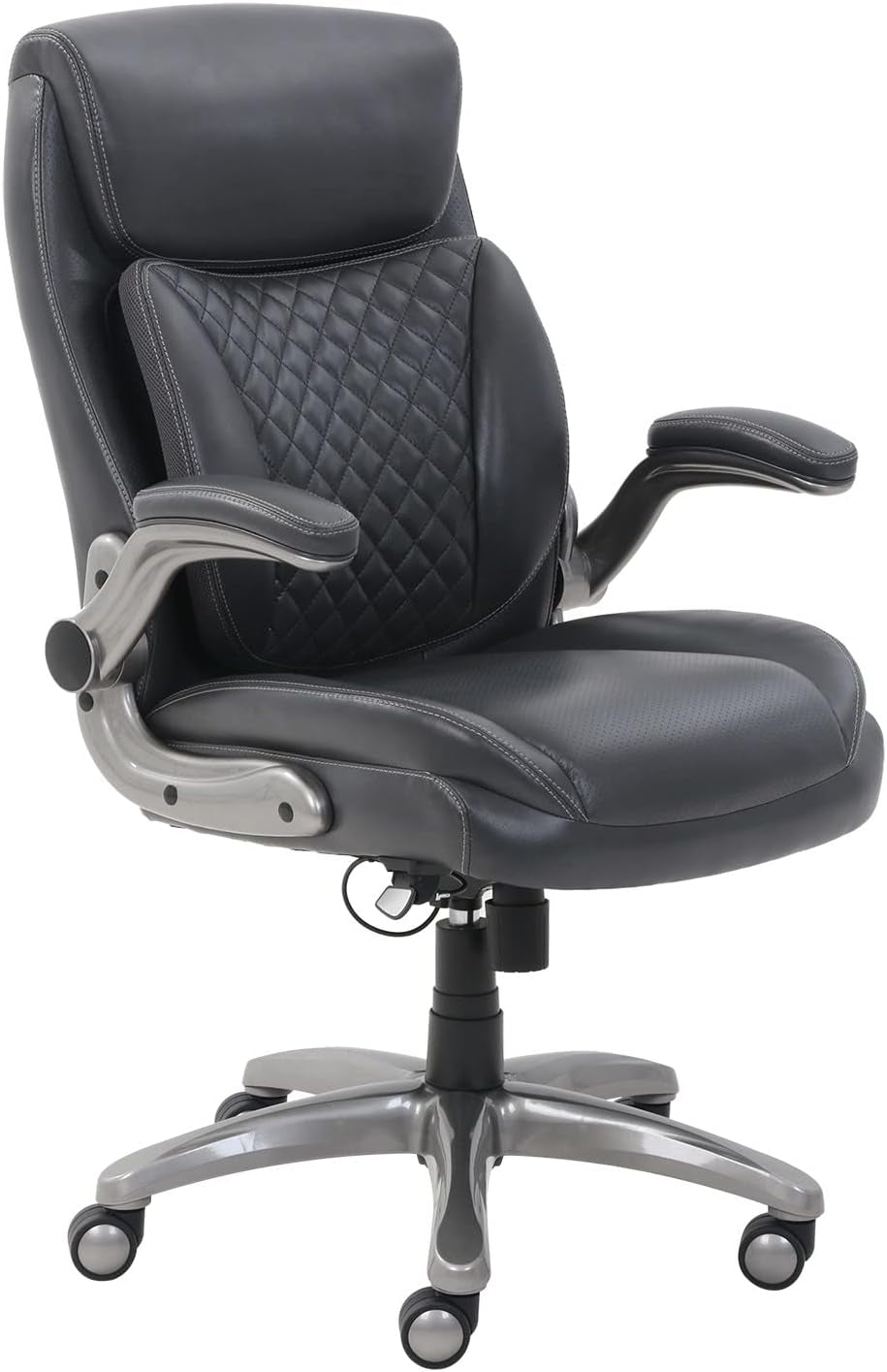Ergonomic Desk Office Chair, Flip-Up Armrests, Adjustable Height, Grey Leather-0