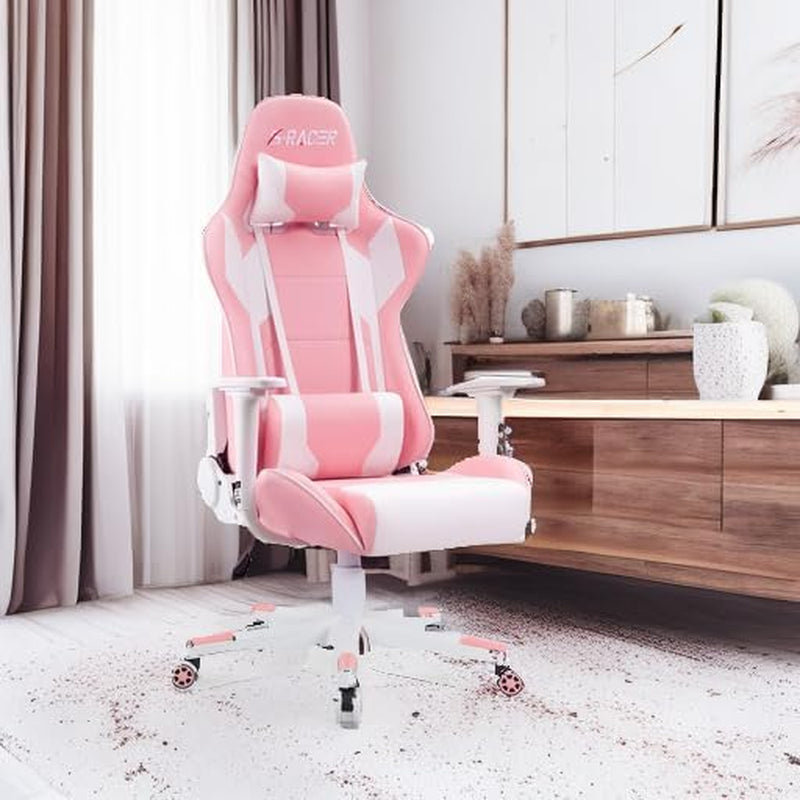Gaming Chair, Office Chair High Back Computer Chair Leather Desk Chair Racing Executive Ergonomic Adjustable Swivel Task Chair with Headrest and Lumbar Support (Pink)-4