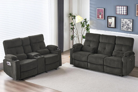 Power Reclining Sofa Set, 2 Pieces Reclining Living Room Set, Power Reclining Sofa and Loceseat Set, Recliner Sofa Set with Massage/Storage/Cup Houlder/Usb Port for Living Room-0