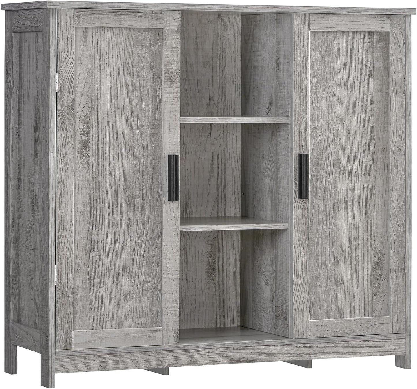 Storage Cabinet with 2 Doors and 4 Adjustable Shelves, Buffet Cabinet with Storage, Floor Cabinet for Living Room, Entryway, Kitchen, Grey-0
