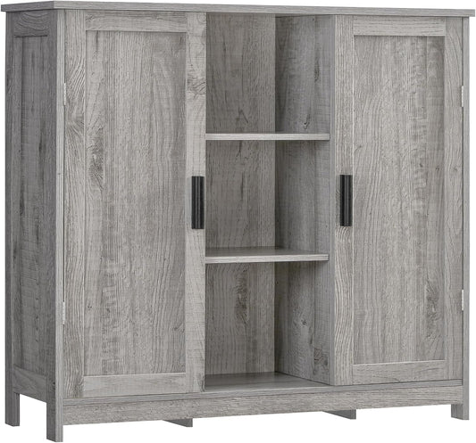 Storage Cabinet with 2 Doors and 4 Adjustable Shelves, Buffet Cabinet with Storage, Floor Cabinet for Living Room, Entryway, Kitchen, Grey-0