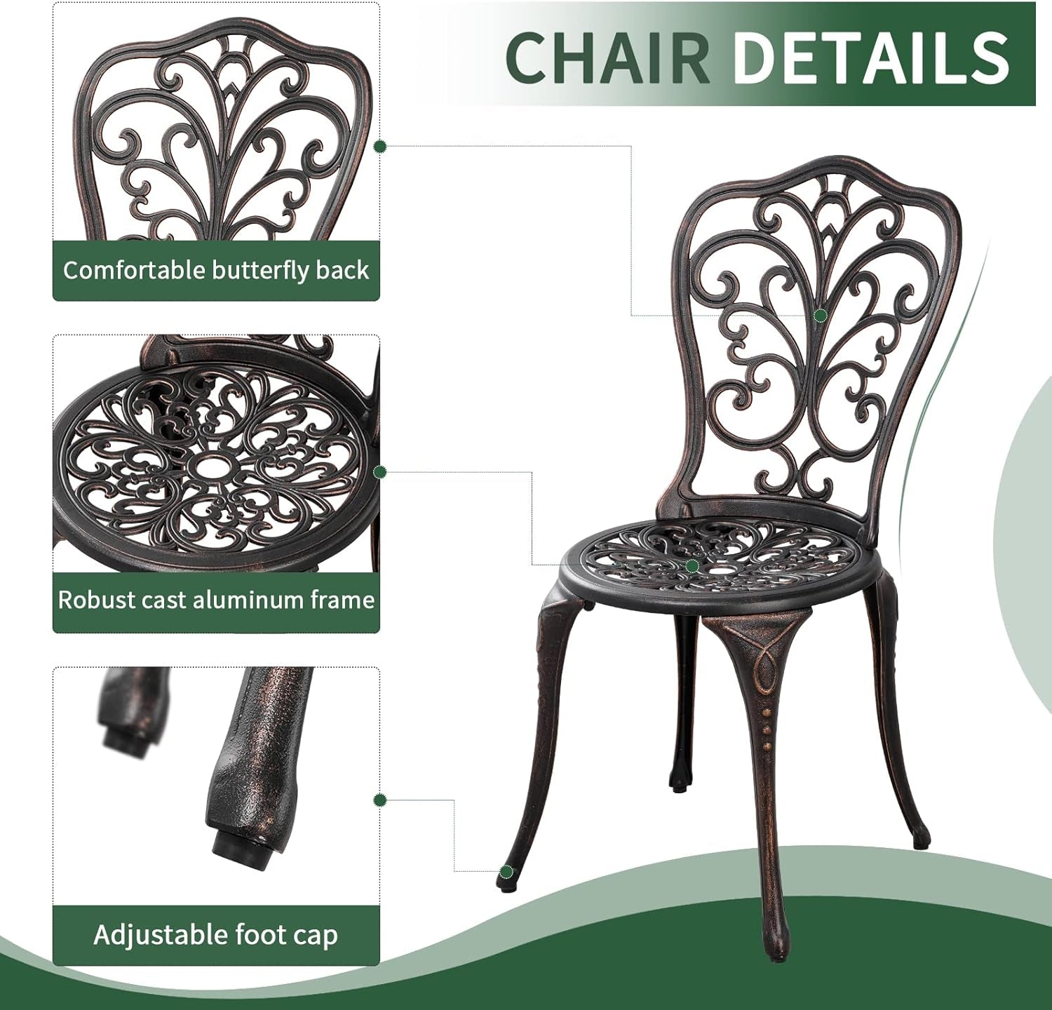 3 Piece Patio Set Outdoor Bistro Set,Cast Aluminum Bistro Table and Chairs Set of 2 with Umbrella Hole,All Weather Patio Bistro Sets for Front Porch Set Garden,Backyard(Brown)-1