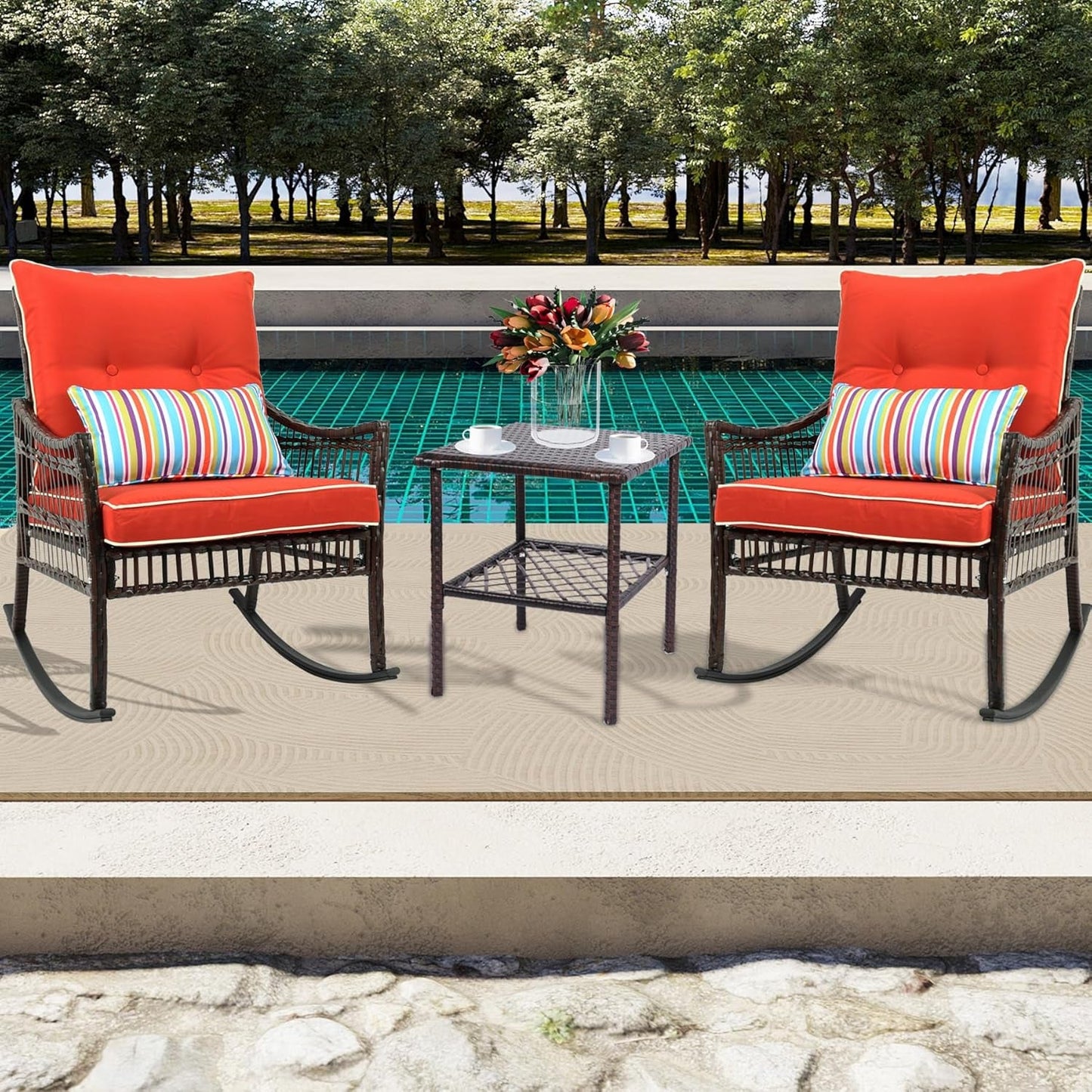 Orange 3 Piece Rocking Wicker Patio Set-0